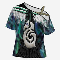 Aotearoa Korowai Motif Cross Shoulder Shirt Hei Manaia Poutama Maori Pattern - Polynesian Pride