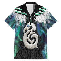 Aotearoa Korowai Motif Family Matching Mermaid Dress and Hawaiian Shirt Hei Manaia Poutama Maori Pattern LT14 Dad's Shirt - Short Sleeve Turquoise - Polynesian Pride