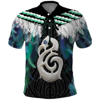 Aotearoa Korowai Motif Polo Shirt Hei Manaia Poutama Maori Pattern LT14 Turquoise - Polynesian Pride