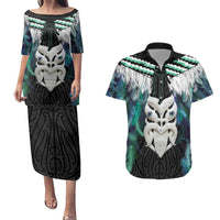 Aotearoa Korowai Motif Couples Matching Puletasi and Hawaiian Shirt Maori Wheku Poutama