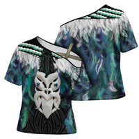Aotearoa Korowai Motif Cross Shoulder Shirt Maori Wheku Poutama - Polynesian Pride