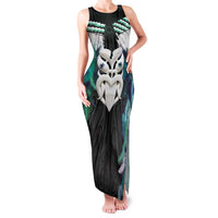 Aotearoa Korowai Motif Family Matching Tank Maxi Dress and Hawaiian Shirt Maori Wheku Poutama LT14 Mom's Dress Turquoise - Polynesian Pride