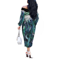Aotearoa Korowai Motif Off The Shoulder Long Sleeve Dress Maori Wheku Poutama