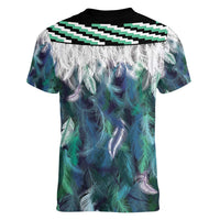 Aotearoa Korowai Motif Women V-Neck T-Shirt Maori Wheku Poutama