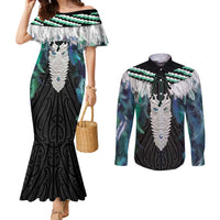 Aotearoa Korowai Motif Couples Matching Mermaid Dress and Long Sleeve Button Shirt Maori Tane Poutama