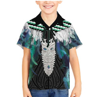 Aotearoa Korowai Motif Family Matching Mermaid Dress and Hawaiian Shirt Maori Tane Poutama LT14 Son's Shirt Turquoise - Polynesian Pride