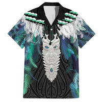 Aotearoa Korowai Motif Family Matching Off Shoulder Maxi Dress and Hawaiian Shirt Maori Tane Poutama LT14 Dad's Shirt - Short Sleeve Turquoise - Polynesian Pride