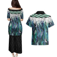 Aotearoa Korowai Motif Couples Matching Puletasi and Hawaiian Shirt Maori Koru Poutama
