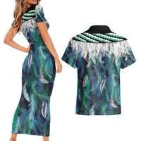 Aotearoa Korowai Motif Couples Matching Short Sleeve Bodycon Dress and Hawaiian Shirt Maori Koru Poutama LT14 - Polynesian Pride
