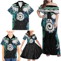 Aotearoa Korowai Motif Family Matching Off Shoulder Maxi Dress and Hawaiian Shirt Maori Koru Poutama LT14 - Polynesian Pride