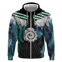 Aotearoa Korowai Motif Hoodie Maori Koru Poutama LT14 Zip Hoodie Turquoise - Polynesian Pride