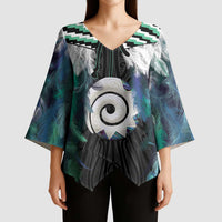 Aotearoa Korowai Motif Kimono Sleeve Blouse Maori Koru Poutama LT14 - Polynesian Pride