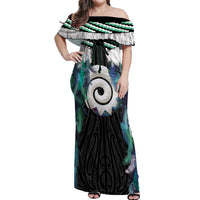 Aotearoa Korowai Motif Off Shoulder Maxi Dress Maori Koru Poutama