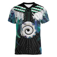Aotearoa Korowai Motif Women V-Neck T-Shirt Maori Koru Poutama