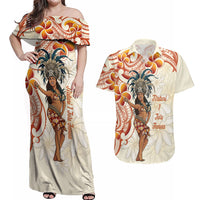 Heiva i Tahiti Couples Matching Off Shoulder Maxi Dress and Hawaiian Shirt Ori Tahitian Dance Tiare Maori LT14 Beige - Polynesian Pride