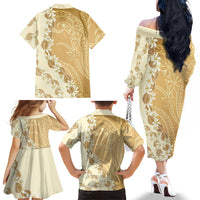 Heiva i Tahiti Family Matching Off The Shoulder Long Sleeve Dress and Hawaiian Shirt Tahitian Tiare Maori Cowrie Lei Brown LT14 - Polynesian Pride