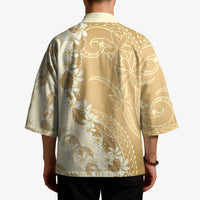 Heiva i Tahiti Kimono Tahitian Tiare Maori Cowrie Lei Brown
