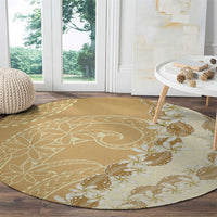 Heiva i Tahiti Round Carpet Tahitian Tiare Maori Cowrie Lei Brown
