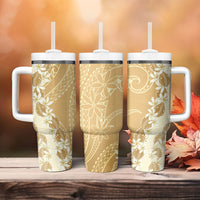 Heiva i Tahiti Tumbler With Handle Tahitian Tiare Maori Cowrie Lei Brown