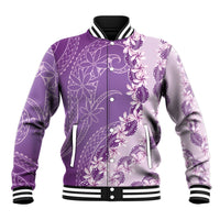 Heiva i Tahiti Baseball Jacket Tahitian Tiare Maori Cowrie Lei Purple