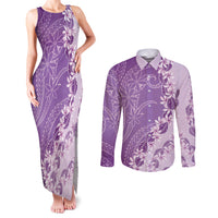 Heiva i Tahiti Couples Matching Tank Maxi Dress and Long Sleeve Button Shirt Tahitian Tiare Maori Cowrie Lei Purple LT14 Purple - Polynesian Pride