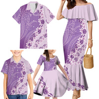 Heiva i Tahiti Family Matching Mermaid Dress and Hawaiian Shirt Tahitian Tiare Maori Cowrie Lei Purple LT14 - Polynesian Pride