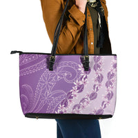 Heiva i Tahiti Leather Tote Bag Tahitian Tiare Maori Cowrie Lei Purple