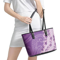 Heiva i Tahiti Leather Tote Bag Tahitian Tiare Maori Cowrie Lei Purple