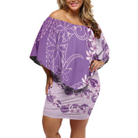 Heiva i Tahiti Off Shoulder Short Dress Tahitian Tiare Maori Cowrie Lei Purple