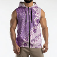 Heiva i Tahiti Sleeveless Zip Hoodie Tahitian Tiare Maori Cowrie Lei Purple LT14 - Polynesian Pride