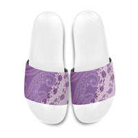 Heiva i Tahiti Slide Sandals Tahitian Tiare Maori Cowrie Lei Purple
