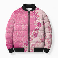 Heiva i Tahiti Bomber Puffer Jacket Tahitian Tiare Maori Cowrie Lei Pink