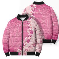 Heiva i Tahiti Bomber Puffer Jacket Tahitian Tiare Maori Cowrie Lei Pink