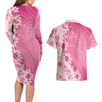 Heiva i Tahiti Couples Matching Long Sleeve Bodycon Dress and Hawaiian Shirt Tahitian Tiare Maori Cowrie Lei Pink LT14 - Polynesian Pride
