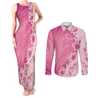 Heiva i Tahiti Couples Matching Tank Maxi Dress and Long Sleeve Button Shirt Tahitian Tiare Maori Cowrie Lei Pink LT14 Pink - Polynesian Pride