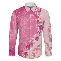 Heiva i Tahiti Family Matching Off Shoulder Short Dress and Hawaiian Shirt Tahitian Tiare Maori Cowrie Lei Pink LT14 Dad's Shirt - Long Sleeve Pink - Polynesian Pride