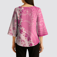 Heiva i Tahiti Kimono Sleeve Blouse Tahitian Tiare Maori Cowrie Lei Pink