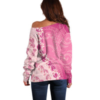 Heiva i Tahiti Off Shoulder Sweater Tahitian Tiare Maori Cowrie Lei Pink