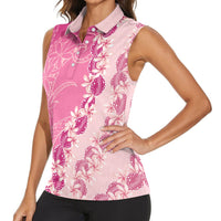 Heiva i Tahiti Women Sleeveless Polo Shirt Tahitian Tiare Maori Cowrie Lei Pink LT14 - Polynesian Pride