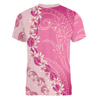 Heiva i Tahiti Women V-Neck T-Shirt Tahitian Tiare Maori Cowrie Lei Pink LT14 - Polynesian Pride