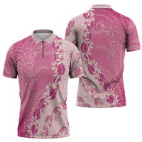 Heiva i Tahiti Zipper Polo Shirt Tahitian Tiare Maori Cowrie Lei Pink LT14 - Polynesian Pride