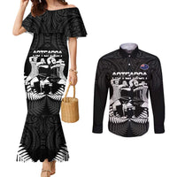 New Zealand Silver Fern Rugby Couples Matching Mermaid Dress and Long Sleeve Button Shirt Haka Dance With Aotearoa Maori Pattern