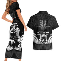 New Zealand Silver Fern Rugby Couples Matching Short Sleeve Bodycon Dress and Hawaiian Shirt Haka Dance With Aotearoa Maori Pattern LT14 - Polynesian Pride