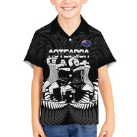 New Zealand Silver Fern Rugby Family Matching Long Sleeve Bodycon Dress and Hawaiian Shirt Haka Dance With Aotearoa Maori Pattern LT14 Son's Shirt Black - Polynesian Pride