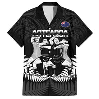 New Zealand Silver Fern Rugby Family Matching Puletasi and Hawaiian Shirt Haka Dance With Aotearoa Maori Pattern LT14 Dad's Shirt - Short Sleeve Black - Polynesian Pride