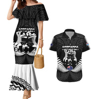 New Zealand And Fiji Tapa Rugby Couples Matching Mermaid Dress and Hawaiian Shirt Haka Dance Mix Cibi Dance Together LT14 Black - Polynesian Pride