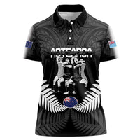 New Zealand And Fiji Tapa Rugby Women Polo Shirt Haka Dance Mix Cibi Dance Together LT14 Female Black - Polynesian Pride