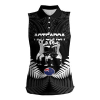 New Zealand And Fiji Tapa Rugby Women Sleeveless Polo Shirt Haka Dance Mix Cibi Dance Together LT14 Female Black - Polynesian Pride