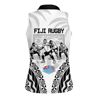 New Zealand And Fiji Tapa Rugby Women Sleeveless Polo Shirt Haka Dance Mix Cibi Dance Together LT14 - Polynesian Pride