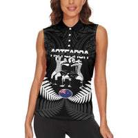 New Zealand And Fiji Tapa Rugby Women Sleeveless Polo Shirt Haka Dance Mix Cibi Dance Together LT14 - Polynesian Pride